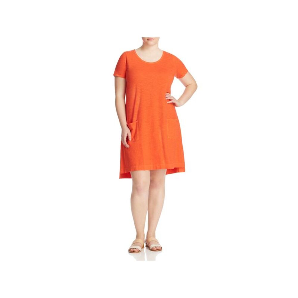 EILEEN FISHER Womens Orange Vented Step Hem Short Sleeve Shift Dress Plus 2X